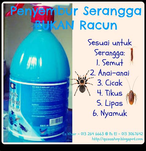 Racun serangga mengandungi bahan kimia yang boleh menjauhkan atau menghapuskan serangga perosak. Qaiza Shop Online: Penyembur Serangga BUKAN Racun