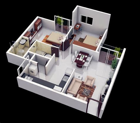 3 bedrooms small home design plan 6x10m. 25 More 2 Bedroom 3D Floor Plans