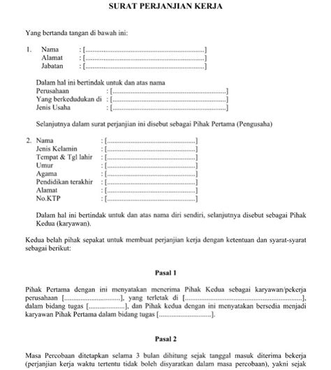 Bertindak selaku atas nama dari pt…………, selanjutnya dalam perjanjian ini disebut pihak. Download Contoh Surat Perjanjian Kerja Lepas Format Word - IDNOffice