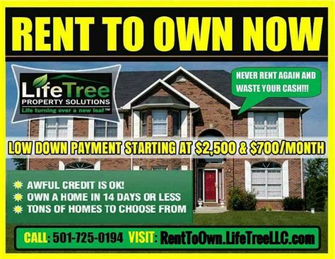 The rent to own method utilises lease option agreements, which provide the tenant buyer and property owner with a transparent contractual agreement under which the property is rented at a fixed rent, for a fixed period of time with the option to purchase at the end of the term. Rent To Own Houses In Arkansas | LifeTree 501-725-0194