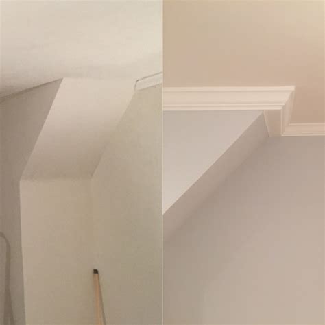 Set the miter saw to a 45° angle. Before and after crown molding project with angled walls ...