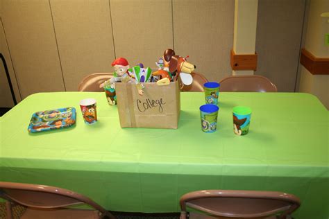 Cute 10.5 centerpiece inspired by toy story. toy story table! andy's toys in a box for centerpiece