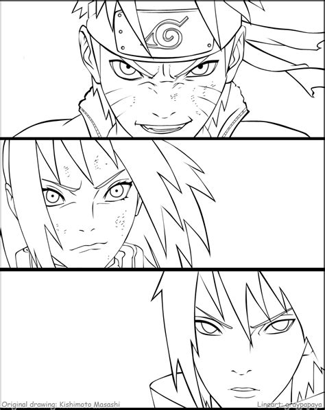 Naruto, a popular manga and anime series revolves around ninjas with superhuman abilities. Naruto Team 7 reunion - Lineart by graypapaya on DeviantArt