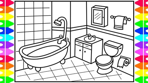 Toilet room coloring pages for children youtube. How to Draw a Bathroom Step by Step for Kids 💙 Bathroom ...