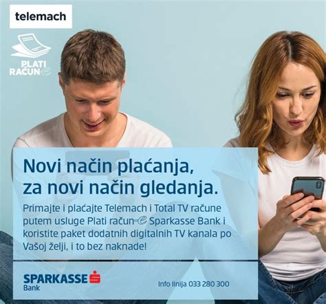 With george, the most modern internet banking platform, you can take care of your banking business wherever you happen to be at the moment: Plaćanjem Telemach i Total TV računa putem Sparkasse Bank ...