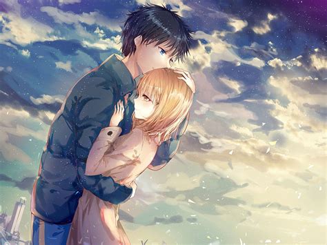 Here you can find the best anime hug wallpapers uploaded by our community. Anime Couple, Hug, Romance, Clouds, Scenic