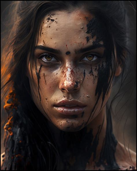 a woman with black hair and freckles on her face is covered in mud