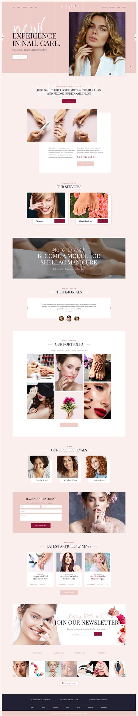 Whether you have a beauty salon, wellness center, or spa, these themes give ample space to show your products, your spa, and give your visitors more information on how to get. Jude | Nail Bar & Beauty Salon WordPress Theme on Behance