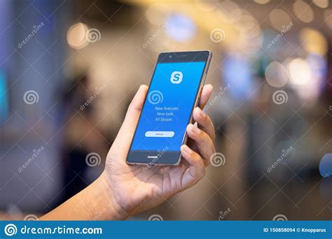 Skype for android is an application that provides video chat and voice call services. CHIANG MAI, THAILAND - Oct. 28,2018: Man Holding HUAWEI With Skype Apps. Skype Is Part Of ...