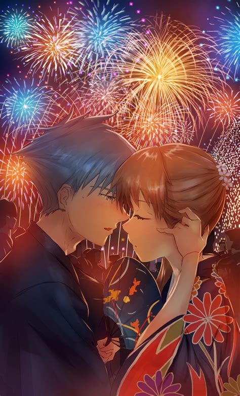 Cute anime couple wallpaper 70 images. Wallpaper Anime Couple, Festival, Kimono, Fireworks ...