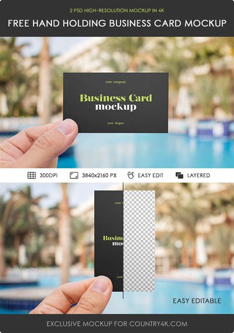 With a few clicks you can customized to your needs, your design will be presented in a great realistic way. 2 Free Hand Holding Business Card Mockups - Counrty4k