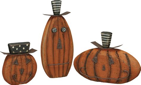 Set of 3 Wooden Jack O Lantern Pumpkin Figurines from ...