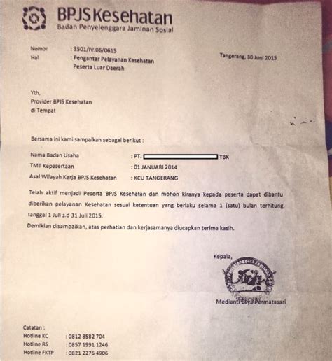 Contoh surat undangan (panggilan tes). Prosedur Penggunaan Layanan BPJS Kesehatan di Luar Kota ...