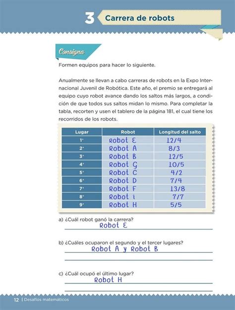 Libro para el alumno grado 6° generación primaria Libro de texto Desafíos Matemáticos Carrera de robots ...