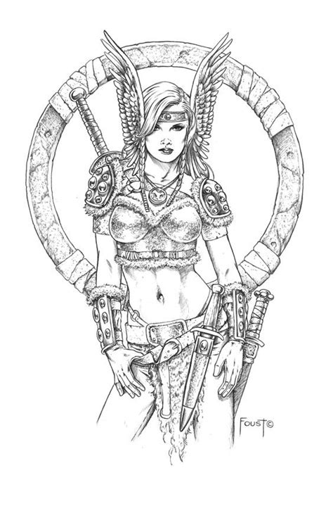 Mythological valkyrie in a helmet, coloring book, illustration design. Halldora by *MitchFoust on deviantART | Konceptkonst ...