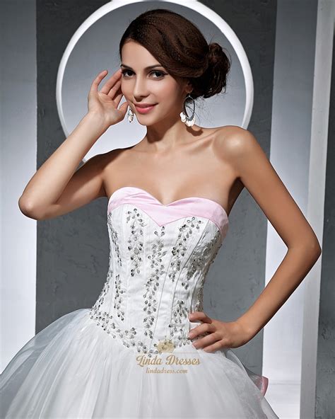 What should i wear under my wedding dress? White And Pink Strapless Corset Wedding Dresses With ...