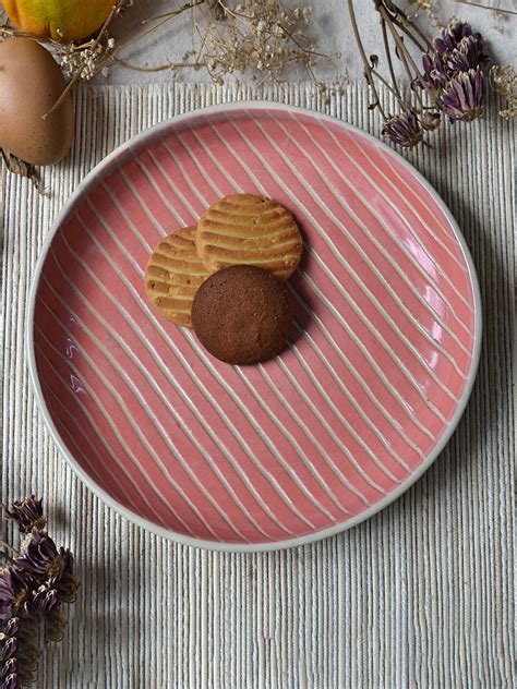 Ordering is fast and easy via the app! Buy Corel: Pink Striped Ceramic Handcrafted Snack Plate ...