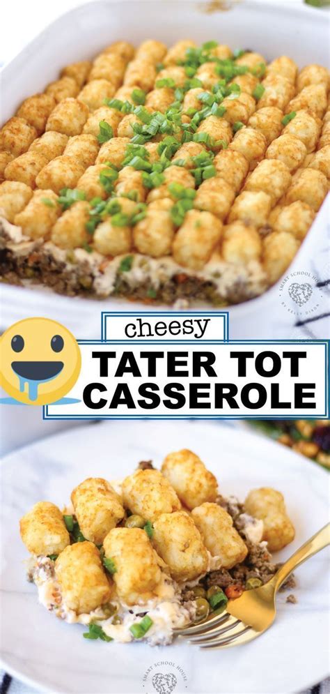 Add package of tots, beef, and onions to soup mix. Tater Tot Casserole | Tater tot casserole, Cheesy tater ...