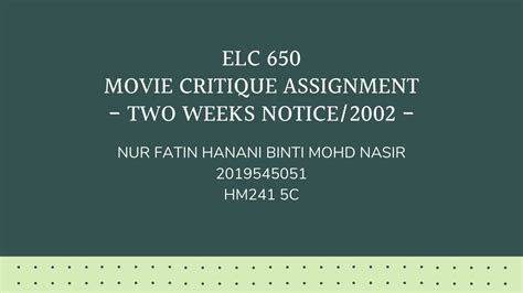 Check spelling or type a new query. ELC 650 — Movie Critique: Two Weeks Notice (2002) - YouTube