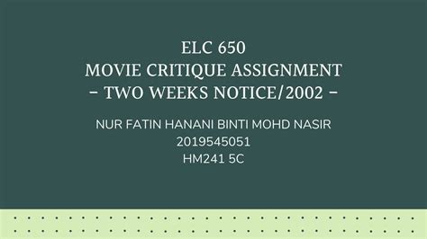 Check spelling or type a new query. ELC 650 — Movie Critique: Two Weeks Notice (2002) - YouTube