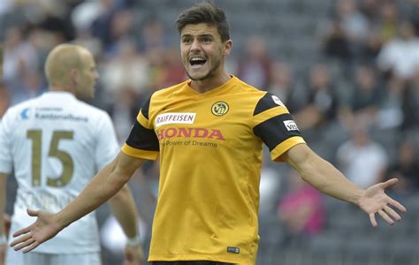 Pine marten bites loris benito during football match in switzerland. Lazio target BSC Young Boys' Swiss defender Loris Benito