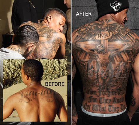 Nick cannon covers up his huge mariah carey tattoo. nick cannon back tattoo - TheCount.com