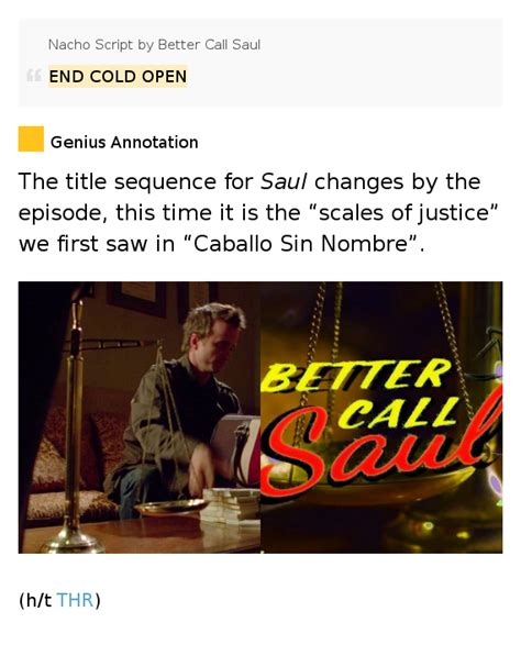 Lalo recruits saul for a mission. END COLD OPEN - Nacho Script by Better Call Saul