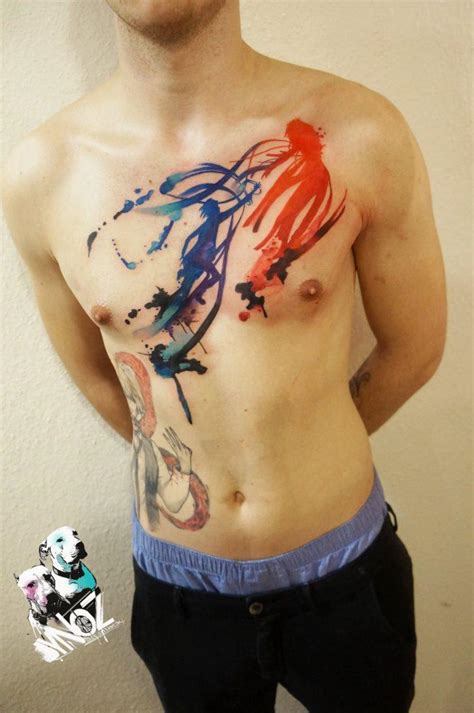Watercolor hen tattoo on chest. Dynoz's Tattoos will Attack You with Their Funky ...