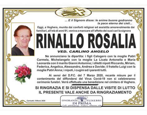 Province della regione piemonte, liguria. Funerali di oggi a Voghera - Signora Rosalia Rinallo ...