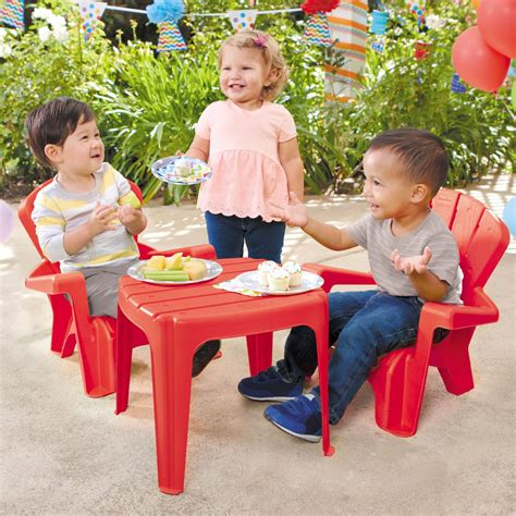 The kids 3 piece table & chair set ii from little tikes is made in the united states of america. Garden Table & Chairs - Red | Garden table, Garden table ...