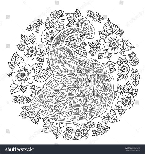 These printable adult coloring pages are for you to find zen amongst beautiful illustrations. Peacock Adult Antistress Coloring Page Black Stock Vector ...