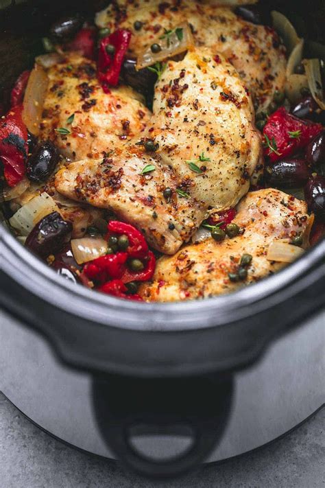 Tender chicken, potatoes, carrots, corn & onions simmer in slow cooker chicken thighs are the perfect meal for lazy sunday suppers or busy weeknight dinner. Slow Cooker Mediterranean Chicken | Creme De La Crumb | Slow cooker chicken thighs, Easy ...