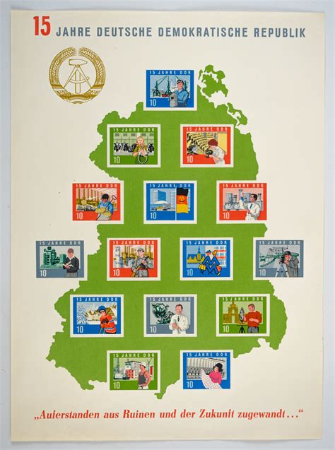 Bis zum ende des 17. Flyer Umriss DDR mit Briefmarken "15 Jahre Deutsche ...