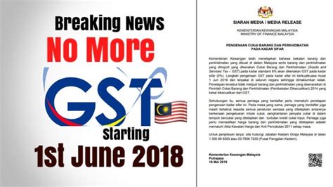 What does the mof statement dated 16 may 2018 relate to the imposition of gst at 0% and its impact on gst? GST will be reduced from 6% to 0% starting 1st June 2018