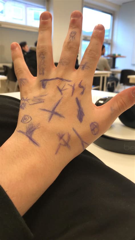 Here's how to get the look from home. Instead of cutting myself in class I now draw on my hand ...