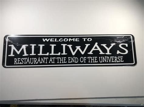 Official community page for shippers guide to the galaxy!! Hitchhikers Guide to the Galaxy Milliways Aluminum Sign 24" x 6" | Hitchhikers guide to the ...