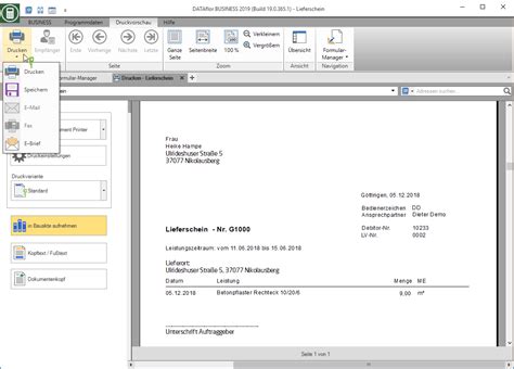 Die einzige möglichkeit wie ich den lieferschein drucken kann: Lieferschein für Lagerentnahme drucken DATAflor