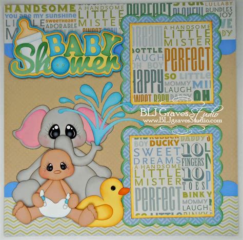 Why not make lots of scrapping materials available, take a photo of each guest and their gift, and let them make a layout? BLJ Graves Studio: Boy Baby Shower Scrapbook Pages