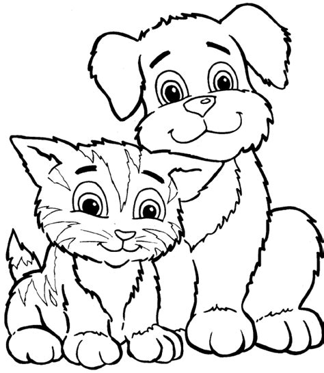 This dog and cat coloring page shows an adorable kitten sitting in front of its food bowl. cute couples coloring pages - Google'da Ara | Dog coloring ...