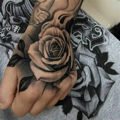 Rose tattoo black n gray. Black And Grey Rose Tattoo On Left Hand For Women | Rose ...