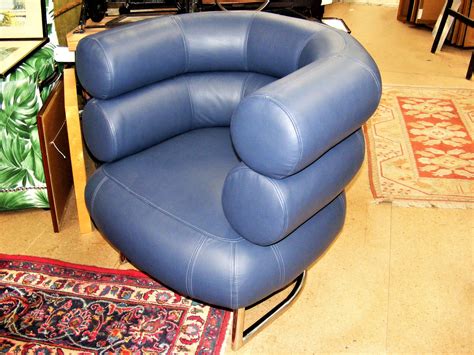 Design eileen gray, 1929 steel tubing, beech, rubber, upholstery made in germany by classicon. Eileen Gray 'Bibendum' Chair in Blue Leather - On The ...