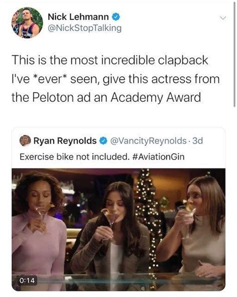 Look i don't want to be the peloton ad guy anymore but the newest commercial about the. Ryan Reynolds Uses Peloton Wife For Hilarious Gin Ad (With images) | Ryan reynolds, Reynolds ...