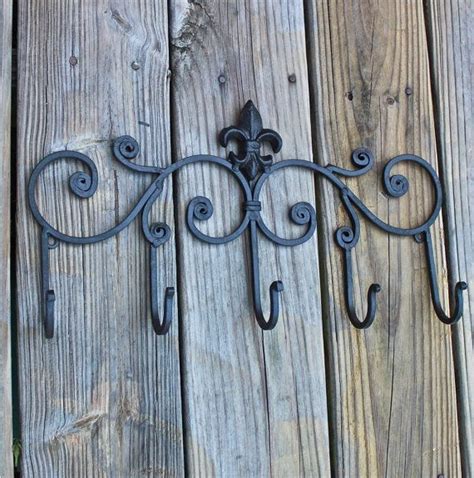 Black metal decorative wall hooks. Iron Wall Hook /Black Hanger/ Five Hook/ Fleur de lis ...