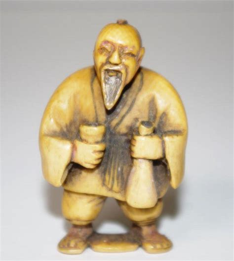 Free shipping on selected items. Antique Japanese ivory netsuke standing man with sake ...