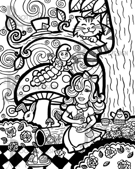 Alice im wunderland zum ausmalen. INSTANT DOWNLOAD Coloring Page - Alice in Wonderland ...