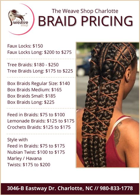 Price list above is only a snap shot and range to give an idea of our services. North Carolina - Charlotte - The Weave Shop