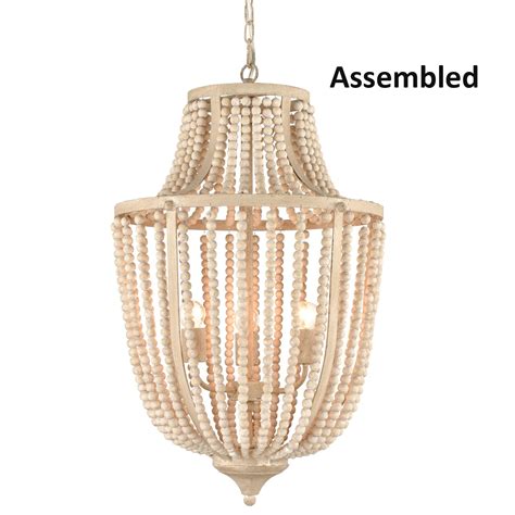 I definitely wanted to include something bead'ish and dangle'y, so i strung wood beads together and then painted them the same way that i painted the rest of the chandelier. Farmhouse Wood Bead Chandelier Metal Demi Lantern Fixture