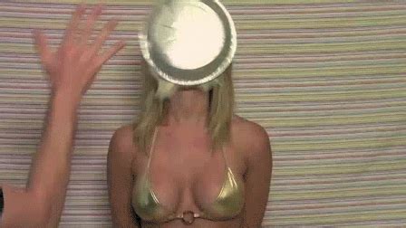 She wears a purple turtleneck with a dark blazer while being pelted with pies. Bikini Girls Take a Pie in the Face (25 gifs) - Izismile.com