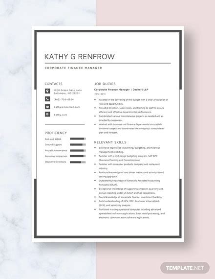 Finance manager resume template has the same format as a cv. Corporate Finance Manager Resume/CV Template - Word ...