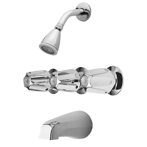 Square showerhead brings a modern look to your bathroom shower arm included Pfister 3-Handle Chrome Tub/Shower Set 1.8 GPM